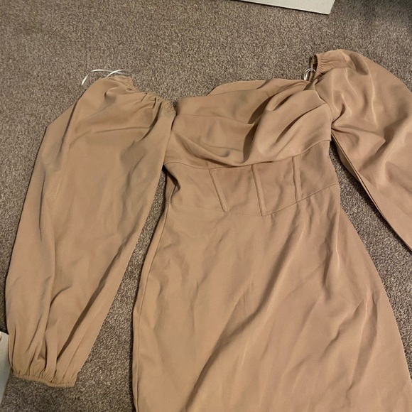 LILLIE LONG SLEEVE MINI DRESS BEIGE Princess Polly - Picture 6 of 7